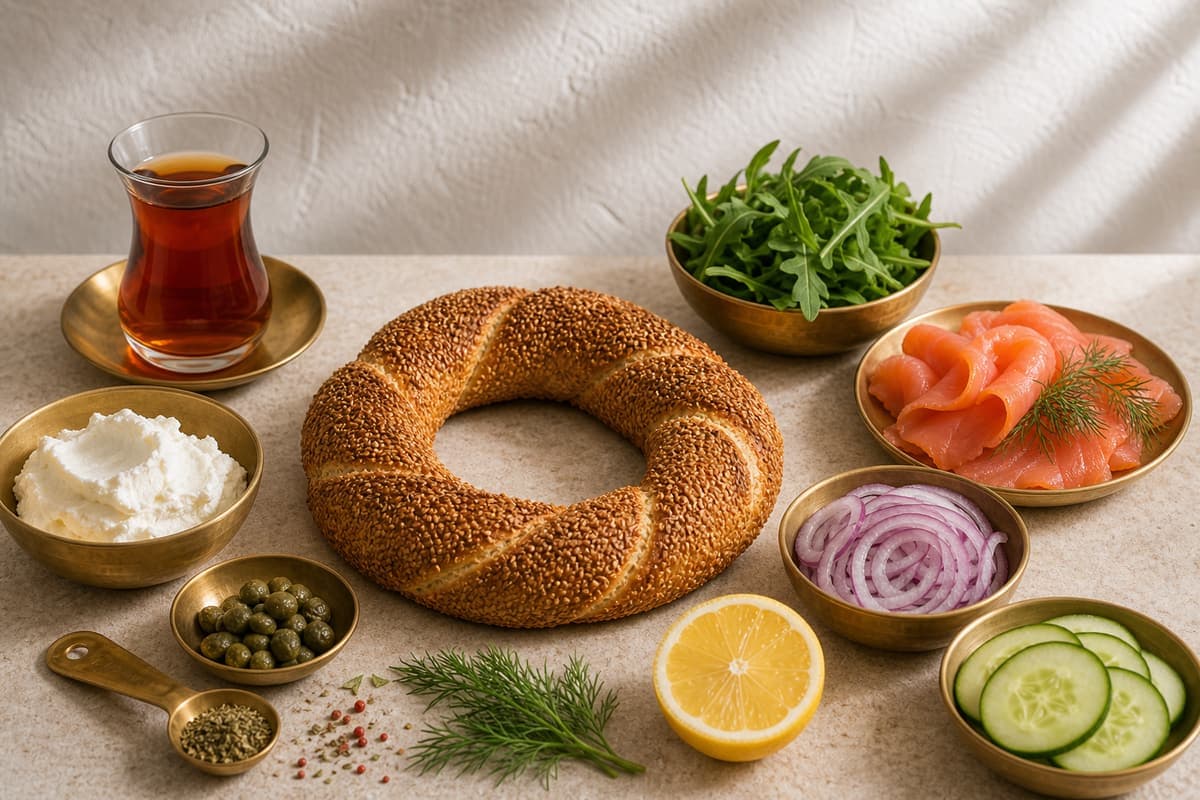 Simit Sandwich with Cream Cheese and Smoked Salmon